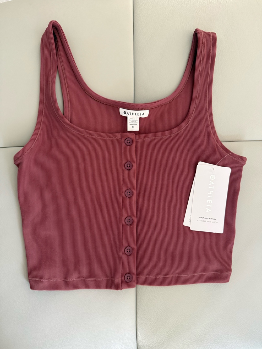 Athleta Half Moon Tank Button-Front Ribbed Tank Top